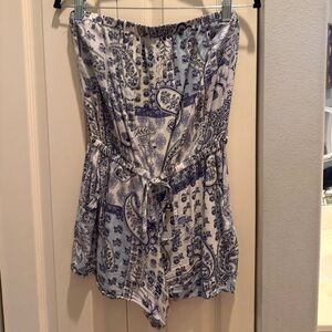 Angie Blue and White Paisley Romper